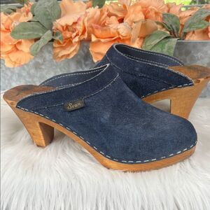 Vintage Sven Blue Suede Clogs Size 8